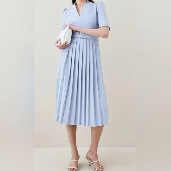 Karen MillenStructured Crepe Forever Pleated Midi Dress NWT Size 6 - Picture 2 of 8